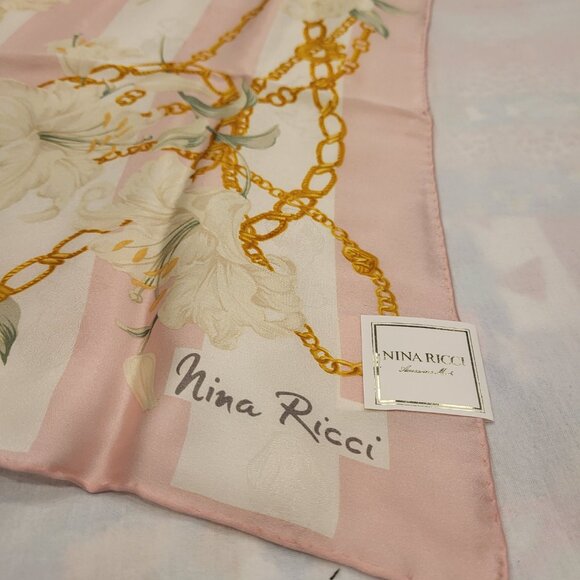 Vintage Nina Ricci Silk Scarf Large Square Scarf with Flowers - Picture 2 of 5